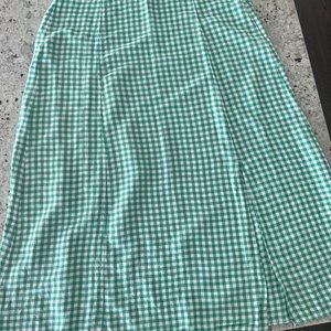 LOFT- Green/White Gingham midi slitted skirt, Size 12